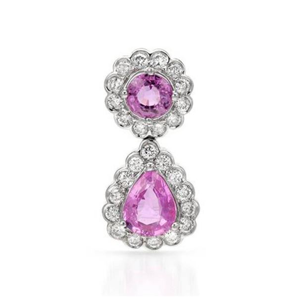 14k White Gold 2.24CTW Pink Sapphire and Diamond Pendant, (SI2-SI3/Pink/H-I)