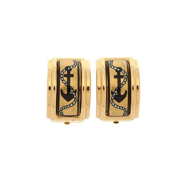 Hermes Gold Enamel Clip-on Earrings