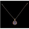 Image 2 : 3.95 ctw Tanzanite and Diamond Pendant With Chain - 14KT Rose Gold