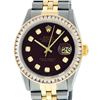 Image 2 : Rolex Mens 2 Tone Maroon Princess Cut Diamond Datejust Wristwatch With Rolex Box