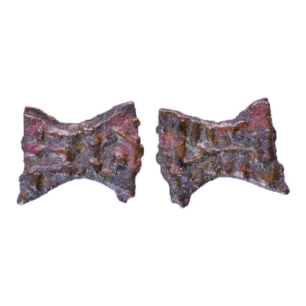 Ancient India: Post Maurya, Kaushambi Region, Uninscribed type, Damru shaped Cast Copper, 0.67gms