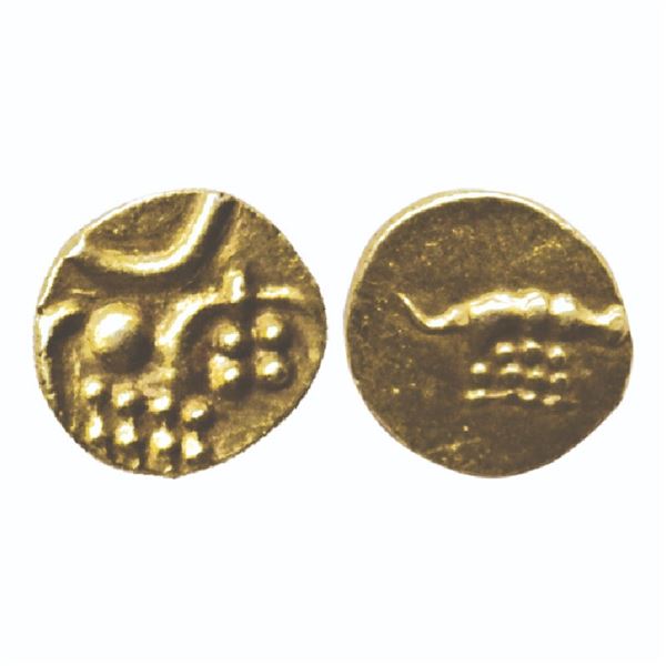 Medieval India: Hoysalas, Vira Raya design, Gold Fanam, 0.43gms