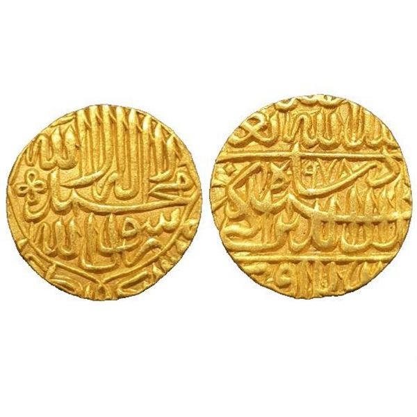 Mughals: Akbar, Gold Mohur, Dar-ul-Khilafat Agra Mint, AH 978, 10.85gms