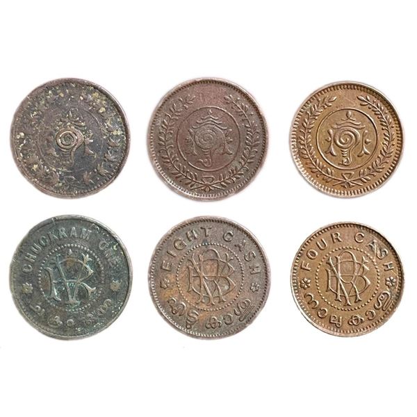 Princely States: Rama Varma VI & Bala Rama Varma II (3), Copper Chuckram one , Four Cash , Eight cas