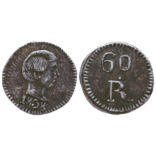 Portuguese India: Goa, Pedro V (1853-1861AD), Silver 50 Reis (Tanga), 1.02gms