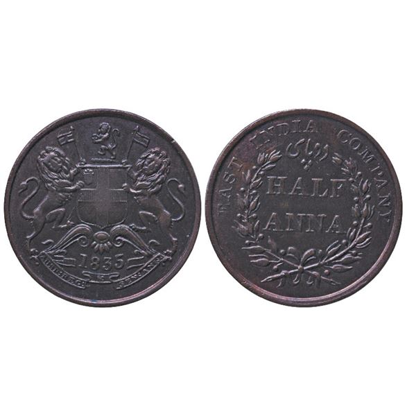 East India Company: William IV, copper ½ anna, 1835, Bombay mint, 13g