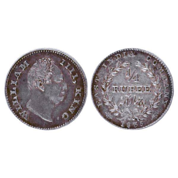 East India Company: William IV, silver ¼ rupee, 1835, Calcutta mint