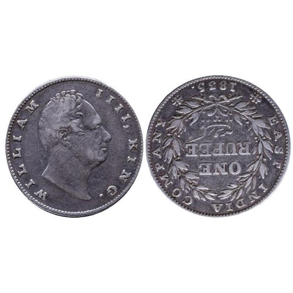 East India Company: 1835, William IV, Silver Rupee, "6 'O Clock Di Rotated"