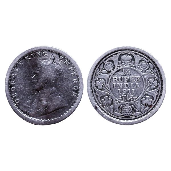 British India: George V, Silver ¼ Rupee, 1911, Calcutta Mint