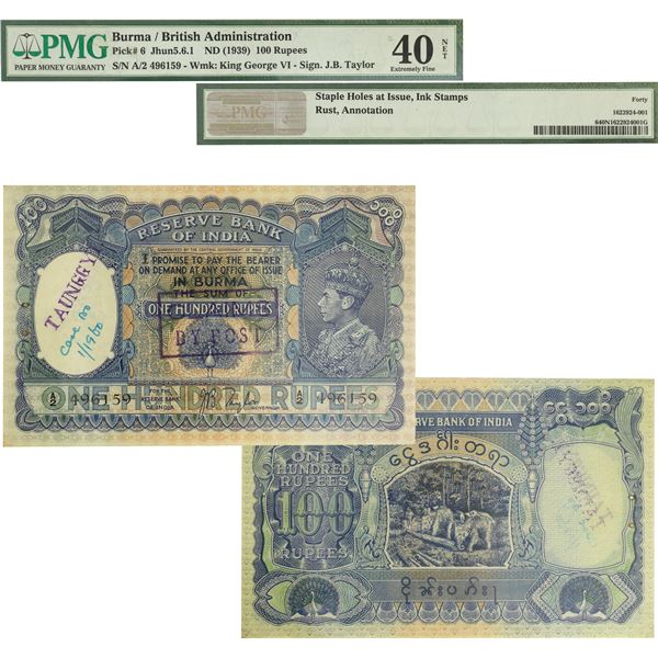 Paper Money: Burma, George VI, Rupees 100, 1939, signed J. B. Taylor, PMG Graded 40