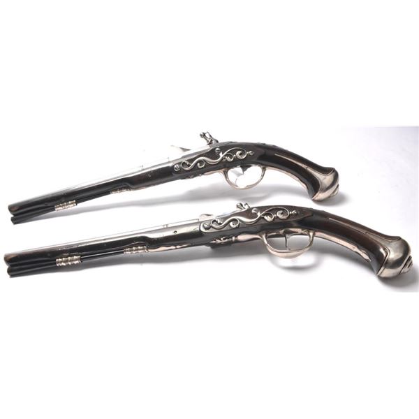 21BG-A125 EARLY SILVER MTD FLINTLOCK PISTOLS