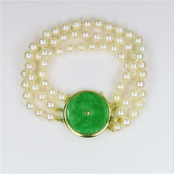 21CAI-23 JADE DISK & PEARL BRACELET