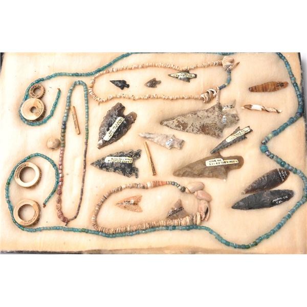 21CS-2 RIKER CASE OF ARROW HEADS & BEAD WORK