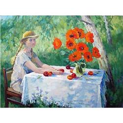 "Girl with poppies" - Russian traditions school#1742418