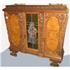 Image 1 : Carved Walnut Cabinet with Stained Glass #1742459