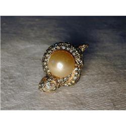 14K YG Diamond Yellow Cultured Pearl Snake Ring#1742911