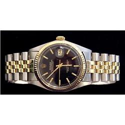 Men's 14kt Gold/ss Rolex Datejust Date Black #1743069