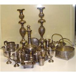 19c Russian Silver Candle Sticks Cups Bowls #1743103