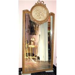 Large French beveled mirror carved and gilt   #1743146