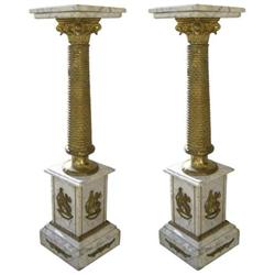 Pair Neoclassical Bronze Marble Pedestals #1751047