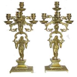 Pair Antique Bronze Rennaissance Candelabras #1751080