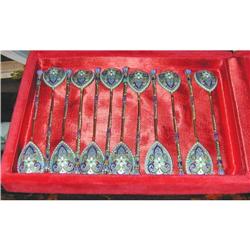 Set of 12 Imperial Russian Enamel Spoons #1751597