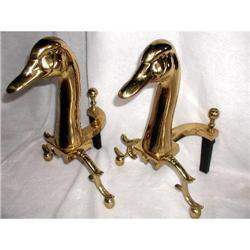 Brittany Brass Andirons Unusual Duck Motif #1763490