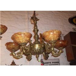 Cast bronze chandelier with six alabaster #1764184