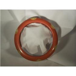 Vint. Six Dot Bakelite Brownish w/Yellow Bangle#1775347