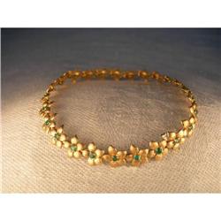 Estate Hawaian 14K Gold Emerald Floral Bracelet#1775438