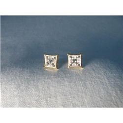 14K YG Gold Blue Diamond Square X Earrings #1775487