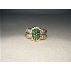 Estate 18K YG Gold Pave Diamond Emerald Ring #1775538