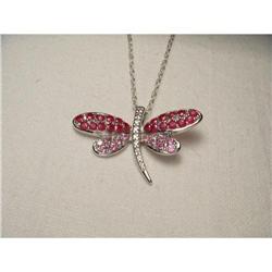 14K WG Sapphire Ruby Diamond Dragonfly Necklace#1775601