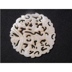 18th. century white jade disk displaying 2 bats#1775729