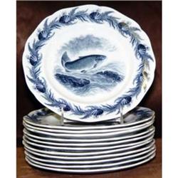 1890s 12 Matching Flow Blue Cauldon fish plates#1775857