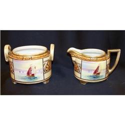 Nippon Beautiful Sailboat Creamer and Sugar #1782521