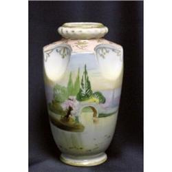 Nippon 6" Moriage Scenic Vase Pinched Sides #1782537