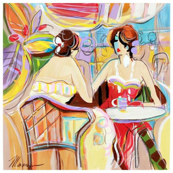 Isaac Maimon, "Spring Time Café" Hand Signed Original Acrylic Painting on Canvas with Certificate of
