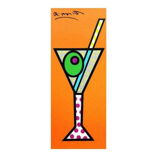 Romero Britto "Tangerine Martini" Hand Signed Limited Edition Giclee on Canvas; Authenticated