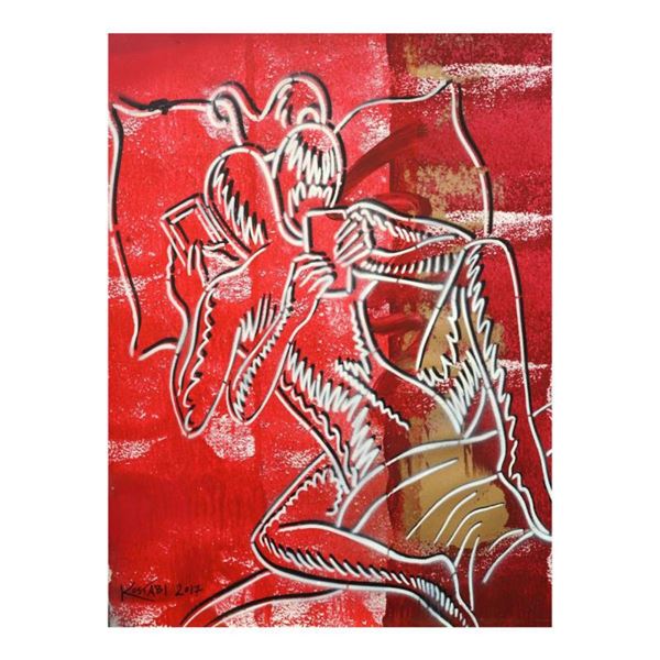 Mark Kostabi "Sexting (Scarlet Desire)" Hand Signed Original Artwork with COA.