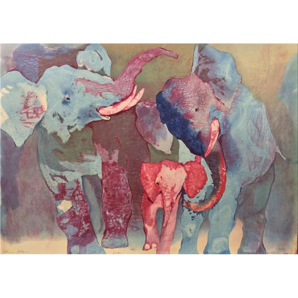 Edwin Salomon- Original Serigraph "Elephant Family"