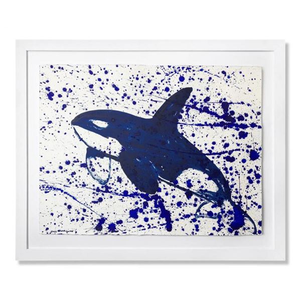 Wyland, "Orca Splash" Framed Original Watercolor Painting Hand Signed with Letter of Authenticity.
