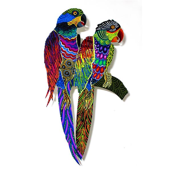 Patricia Govezensky- Original Painting on Laser Cut Steel "Two Parrots XX"
