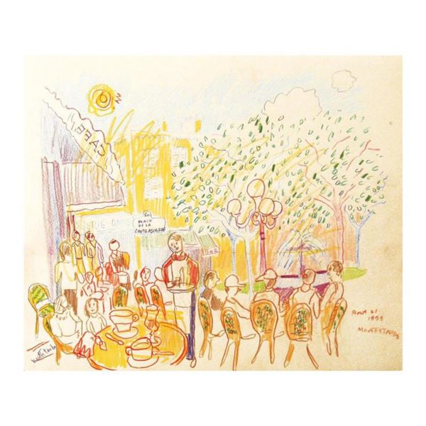 Wayne Ensrud "Paris Café on the Rue Mouffetarde" Pencil Original Artwork; Hand Signed; COA