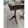 Image 2 : 2 Pedistal Walnut Stands 1) w Drawer 26"H x 15" x 15" 1) 22" x 12" x 12"