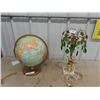 Image 1 : Globe & Figurine Lamp  W Tear Drop Green Prisms