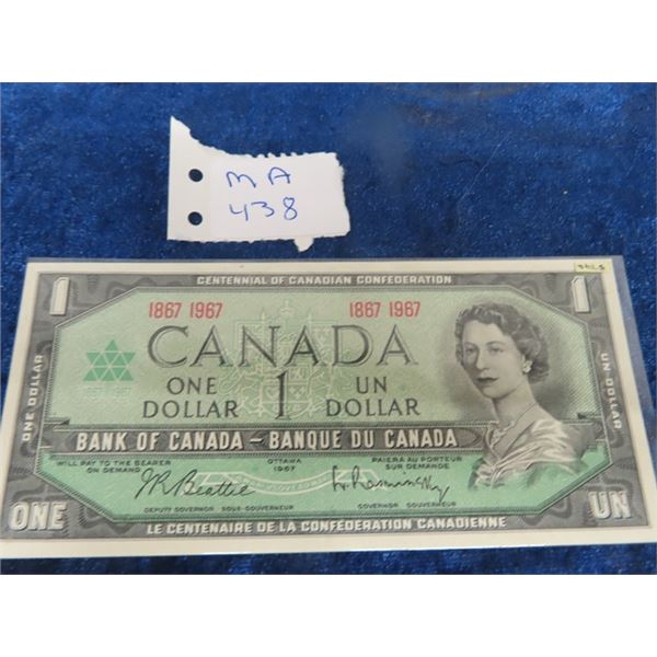 Cdn 1967 Centennial $1 Beattie-Rasminsky No Serial # UNC