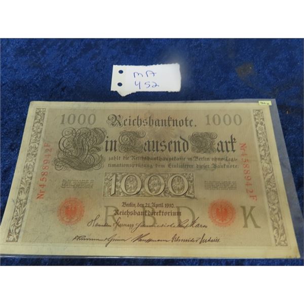 Germany 1910 - 1000 Reichbank Note #446 Mint Cond