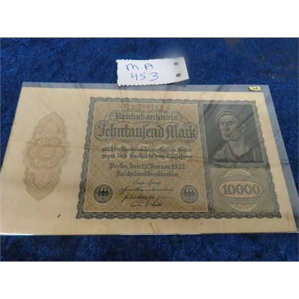 Germany 1922 Sailor 10,000 Reichs Bank Note Mint Cond