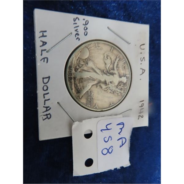 USA 1942 Half Dollar Liberty .900 Silver Fine Cond